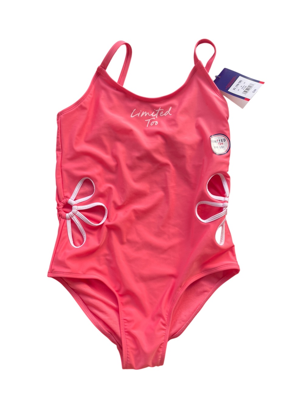 The Limited Too Girl's XL 16/18 Swimsuit Icy Pink One Piece Flower Cut Outs NWT